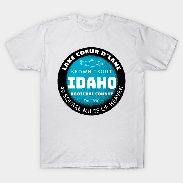 Fishing Lake Coeur d' Lane Idaho Brown Trout Kootenai County T-Shirt by TravelTime